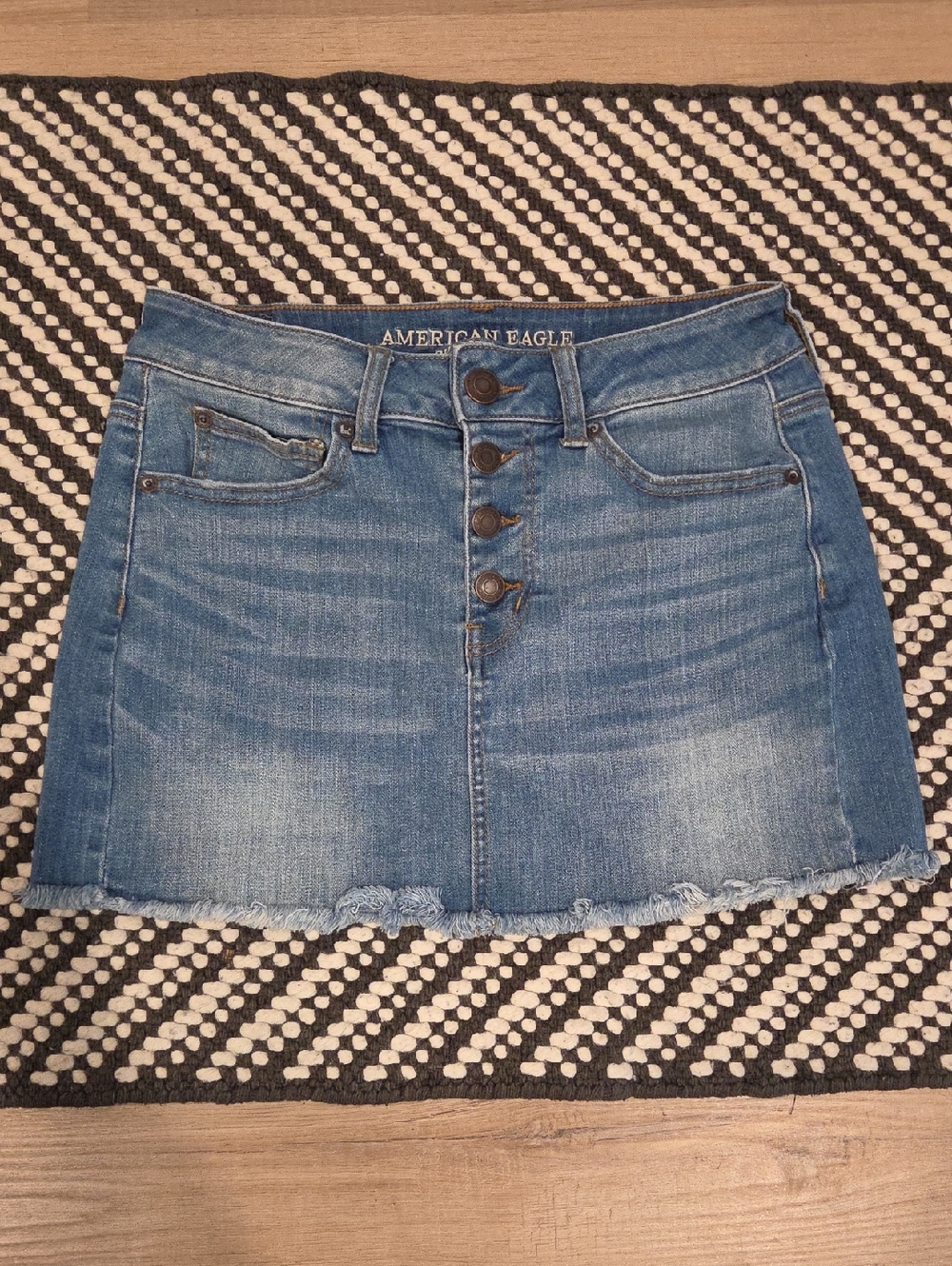 American Eagle Outfitters Blue Denim Button-Up Frayed Hem Mini Skirt